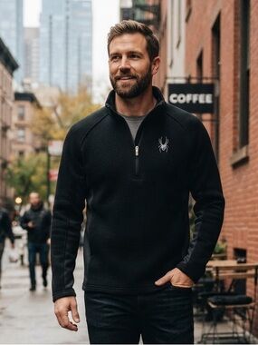 Men’s Spyder Black Core Sweater Knit Quarter Zip Size M